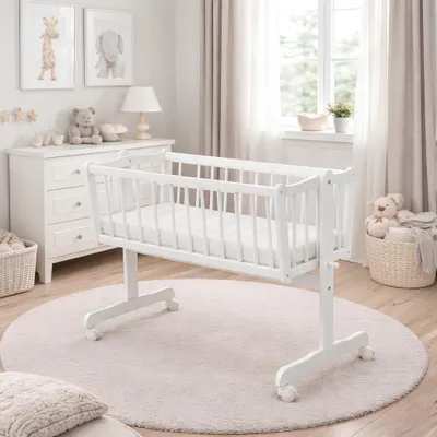 Produktbild von Baby-Delux Babywiege Schaukelwiege 90x40 cm Weiss mit Matratze Komplett Wiege