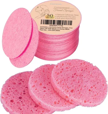 Produktbild von 50 Stück komprimierte Gesichtsschwämme für die tägliche Gesichtsreinigung und das Peeling, 100 % natürliche kosmetische Spa-Schwämme zum Make-up-Entfernen, wiederverwendbar, Rosa
