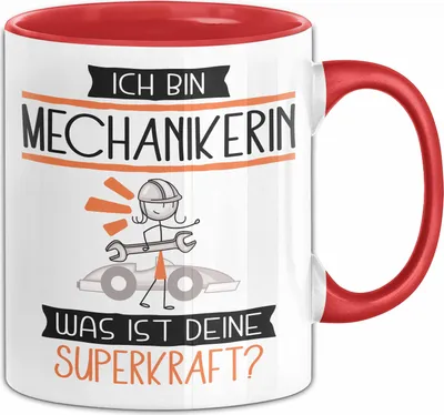 Produktbild von Mechanikerin Geschenk Tasse Ich Bin Mechanikerin Was Ist Deine Superkraft Geschenkidee Lustig Geburtstag Weihnachten (Rot)