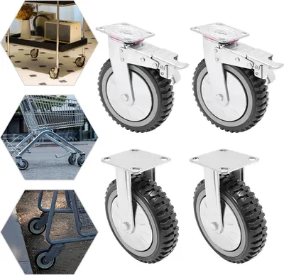 Obrázok produktu pre Otočné kolieska – kolieska na nábytok – 20 cm kolesá – nosnosť 600 kg – sada 4 ks – 2 s brzdou – otočné o 360° – s montážnou doskou – sivá farba