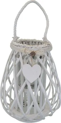 Immagine prodotto di Milani Home - lanterna in vimini bianco e vetro, portacandela decorativa a goccia, per interno e giardino