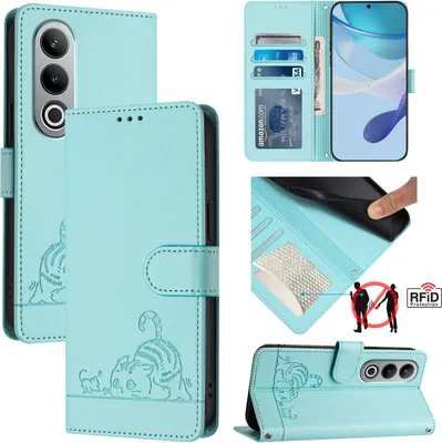 Produktbild von Leder Hülle für OnePlus Nord CE4 Süße Katze Flip Case Brieftasche Schutzhülle mit Standfunktion hellgrün