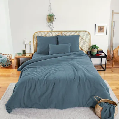 Immagine prodotto di Set biancheria letto in mussola di cotone blu scuro