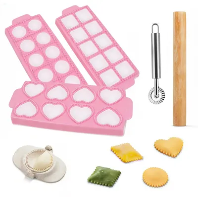Ravioli-Set, 8-teilig, mit Formen, Nudelholz und Teigrad