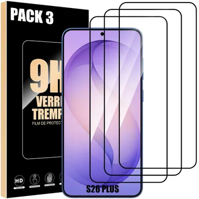 Image de 3x Verre Trempé Intégral pour Samsung Galaxy S26 Plus, Protection avec Bord Noir Anti-Rayures