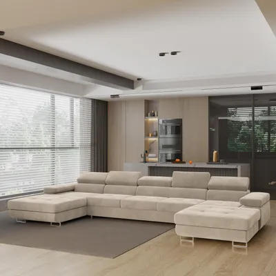 Produktbild von Masseno Ecksofa OMBRA mit Schlaffunktion U-Form, Sofa mit Bettkasten, Wohnzimmersofa, Couch, Soffa, Bettsofa, Couchgarnitur- Creme, MONOLITH 04