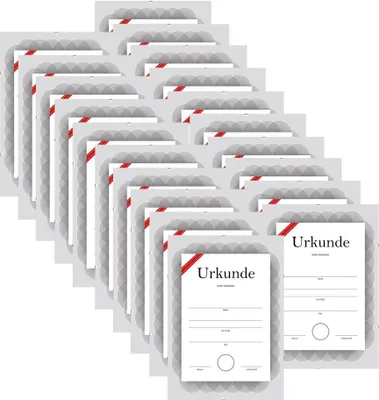 A stack of certificates or frames, with some visible text indicating 'Urkunde'.