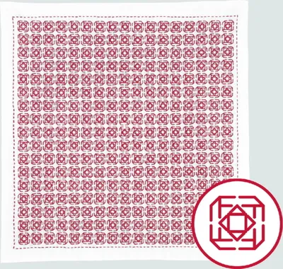 Produktbild von Olympus Hitomezashi Sashiko Stickpackung "Hana Fukin Flowers of Camellia", Stoff bedruckt, 34x34cm, Original aus Japan