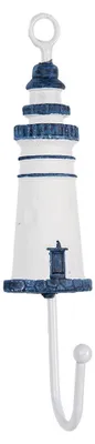 Obrázok produktu pre Clayre & Eef Nástenný háčik Maják 4x4x18 cm Bielo-modré drevo