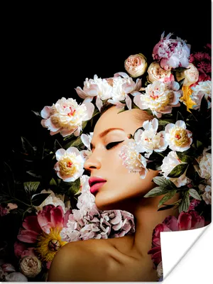 Produktbild von MuchoWow® Poster Frauen - Blumen - Rosen - Porträt 120x160 cm - Wandbilder
