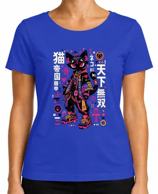 Obrázok produktu pre Anime, mačka, streetwear, japonský štýl Harajuku, Japonsko, štýl Y2K, manga, ankh, dámske tričko, modrá, veľkosť M