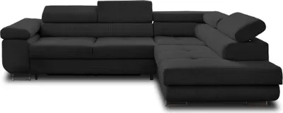 Image de Best Mobilier Zaria - canapé d'angle droit - convertible avec coffre et têtières réglables - 5 places - en velours côtelé , Noir