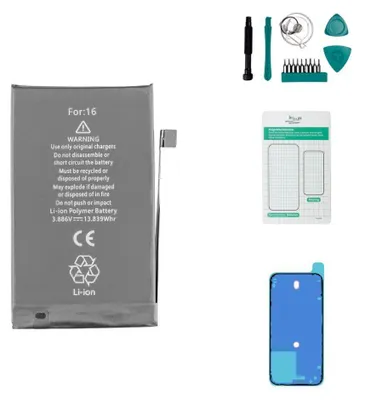 Produktbild von Akku für Apple iPhone 16 mit 3561 mAh Kapazität und Zubehör-Set