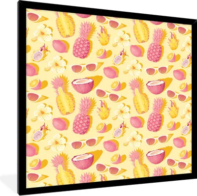 Produktbild von MuchoWow® Gerahmtes Poster Sommer - Ananas - Gelb 40x40 cm - Poster mit Schwarzem Bilderrahmen Wandposter Rahmen Foto Bilder - Mit Rahmen - Wanddekoration Schlafzimmer