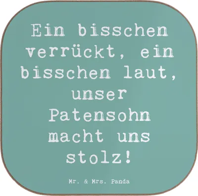 Produktbild von Mr. & Mrs. Panda Tischschoner Spruch Stolzer Patensohn - Meeresbrise - Geschenk, Jubiläen, Patenschaft, gläseruntersetzer, Lächeln, Tassenuntersetzer, Untersetzer Glas