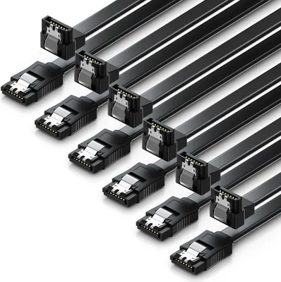 Produktbild von deleyCON 6x 50cm SATA 3 Kabel im Set SATA III Datenkabel - HDD SSD Verbindungskabel Anschlusskabel Metall-Clip 6 GBit/s - 1x Gerade 1x 90° L-Typ Stecker - Schwarz