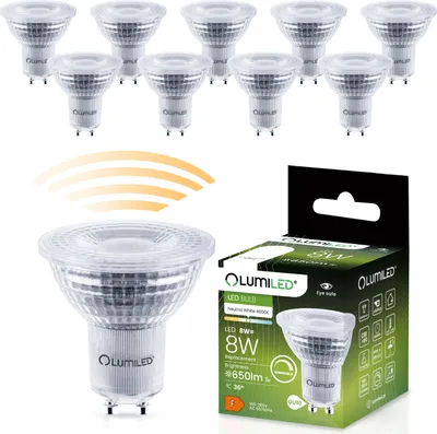Produktbild von LUMILED GU10 LED Lampe dimmbar 8W 650 Lm Leuchtmittel 4000K neutralweiß Strahler, ersetzt 80W Halogenlampen 36° Reflektorlampen 10 Stück Lampen