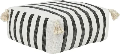 Produktbild von BELIANI Bodenkissen Weiß u. Schwarz Gestreift aus Baumwolle 45 x 45 x 20 cm Quadratisch mit Quasten Boho Stil Pouf für Wohnzimmer Schlafzimmer