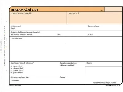 Obrázek produktu pro Tiskopis Reklamační listy Optys, A5, samopropisovací, 100 listů