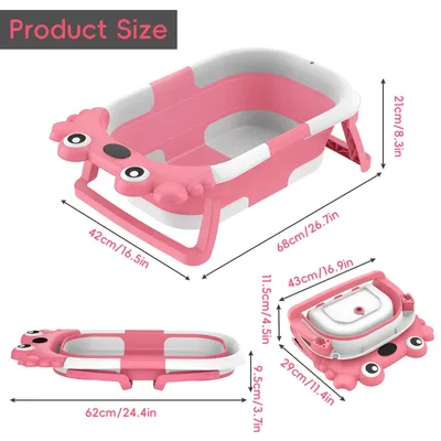 Produktbild von Babybadewanne - Faltbar - Temperaturanzeige - Schwimmkissen - Für geborene - Krabbenform - Rosa