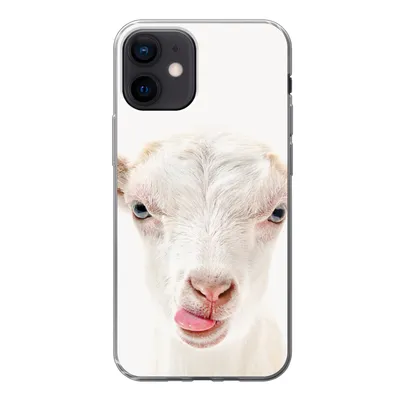 Produktbild von MuchoWow® Handyhülle Schutzhülle Hülle für iPhone 12 Ziege - Porträt - Junge - Mädchen - Kinder - Weiß Silikon Softcase Handy Hülle - Schutzhülle