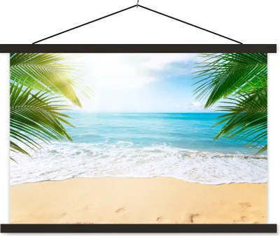 Produktbild von MuchoWow® Textilposter Strand - Sand - Meer - Palme 120x80 cm mit schwarzem Rahmen - Wanddeko