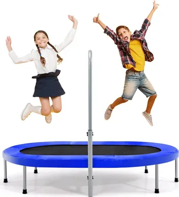 Obrázok produktu pre KOMFOTTEU Skladacia trampolína pre 2 osoby, oválna fitness trampolína s nastaviteľnou rukoväťou, dvojitá trampolína pre deti a dospelých, záhradná trampolína s nosnosťou do 150 kg pre interiér exteriér