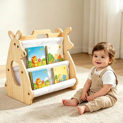 Image de Étagère double face en bois pour livres, idéale pour les jeunes enfants