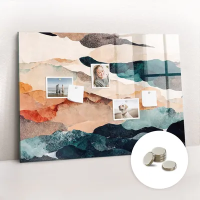 Obrázek produktu pro Magnetická Tabule na Zeď Skleněná - Memo Board Kleněnou Přední Stranou - 5 magnetů v balení - 100x70 cm - Abstraktní krajina