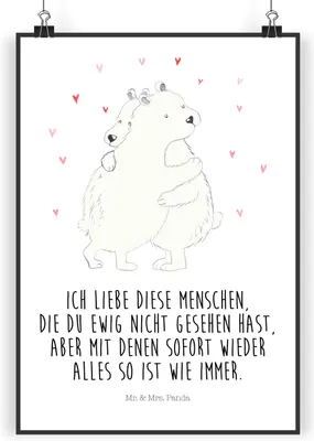 Produktbild von Mr. & Mrs. Panda Bild Eisbär Umarmen DIN A4 - Weiß - Geschenk, wanddeko, Kunstdruck, Wandbild, Plakat, Lustige Sprüche, drucke