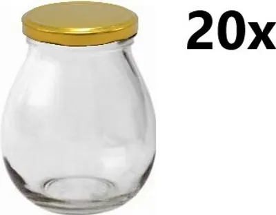 A clear glass jar with a gold lid is shown against a white background, with the text '20x' to the right.