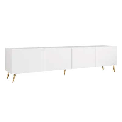 Produktbild von Idohome TV Lowboard Angel 200 cm Weiß Matt – TV-Schrank mit LED-Beleuchtung, Fernsehschrank auf goldfarbenen Metallbeinen, Medienmöbel, Push-to-Open