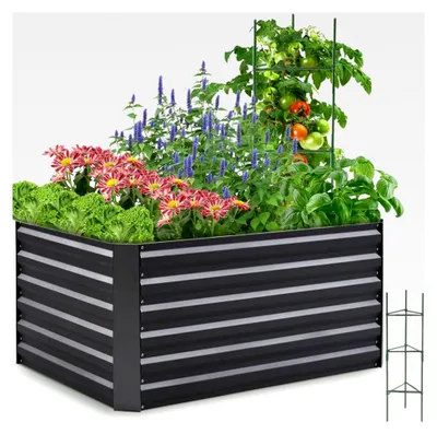 Produktbild von Hochbeet aus Metall 120 x 90 x 56 cm, Kräuterbeet ohne Boden für den Garten, Gemüsebeet Pflanzkasten mit Tomatenkäfigen, Grau