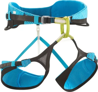 Klettergurt "Helia" von Edelrid in Blau und Schwarz; geeignet für Damen; mit verstellbaren Beinschlaufen und atmungsaktivem Material.