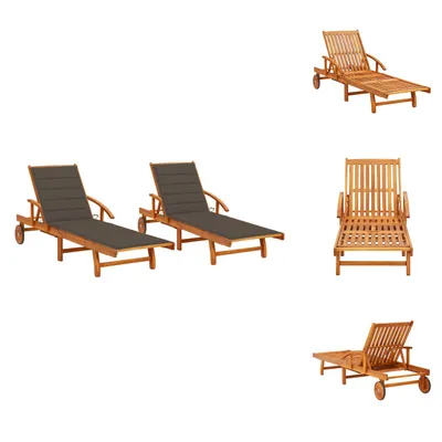 Image de vidaXL Bains de soleil 2 pcs. avec coussins bois massif acacia - Bains de soleil