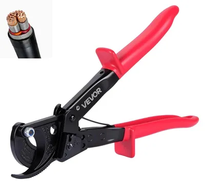 Produktbild von VEVOR Ratschen Kabelschneider, Kabelschere, Federstahlklingen mit PVC-Beschichteten Griffen, Schnellverschlussknopf, Drahtschere zum Schneiden von Kupfer- & Aluminiumkabeln bis zu 240 mm²