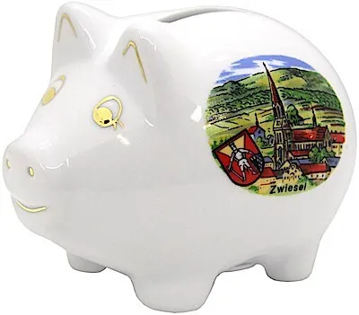 Produktbild von Sparschwein bunt Porzellan mit Motiv Zwiesel