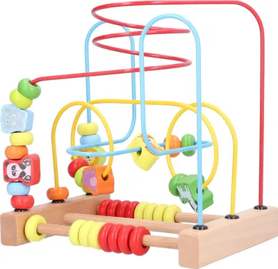 Produktbild von Hölzernes Perlenlabyrinth-Spiel, leuchtende Farben, Cartoon-Frühpädagogik, Lernperlen-Spielzeug