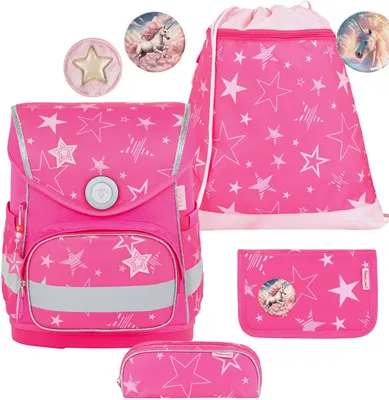 Produktbild von Belmil Compact ergonomisches Schulranzen-Set 5-teilig "Starry Magic" mit Brustgurt, Magnetverschluss, Patch Set 3 Stck
