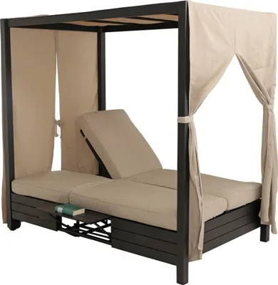 Produktbild von Aluminium Lounge-Gartenliege HWC-O18, XL Sonnenliege Bali-Liege Daybed, 10cm-Polster 193x126x204cm schwarz Kissen creme