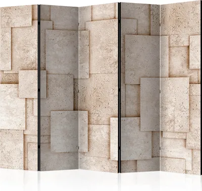 Produktbild von Akusticher Raumteiler Betonoptik Foto Paravent 225x172 cm beidseitig auf Vlies-Leinwand bedruckt Akustikschaum Trennwand Spanische Wand Sichtschutz Home Office Beton Steinoptik 3D f-B-0082-z-c