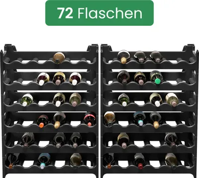 Produktbild von ARTECSIS Weinregal stapelbar Kunststoff für 72 Flaschen, Flaschenregal, Schwarz