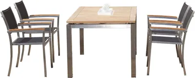 Produktbild von Sonnenpartner 5-teilige Sitzgruppe Galaxy Base 160x90 cm Edelstahl/Textilen/Teak