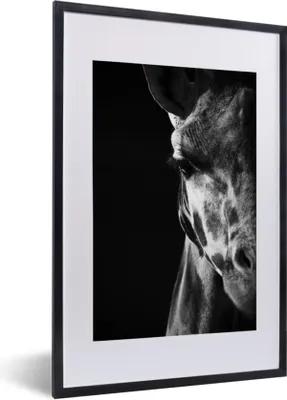 Produktbild von MuchoWow® MuchoWow® Gerahmtes Poster Tierprofil Giraffe in schwarz und weiß 40x60 cm - Poster mit zchwarzem Bilderrahmen - Poster in Rahmen