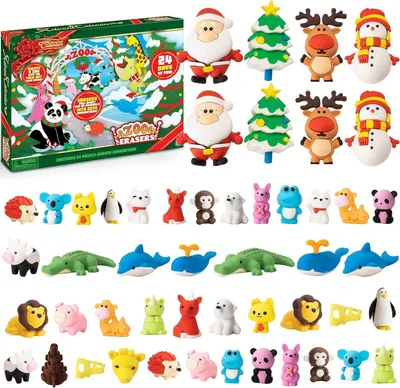 Produktbild von JOYIN 2024 Adventskalender Weihnachten 24 Tage Countdown mit 24 Tierfiguren und 48 Radiergummis