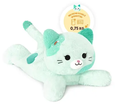 Immagine prodotto di Cuscino riscaldante a forma di gatto di stoffa, 0,75 kg, adatto al microonde, 40 cm, colore verde