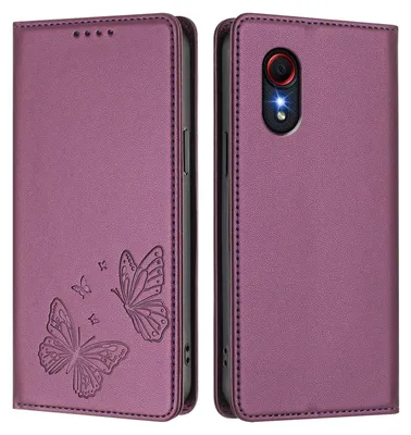 Obrázek produktu pro Kožené pouzdro pro Samsung Galaxy Xcover5, motýlí ražbou, peněženkové flip pouzdro se stojánkem Fialová