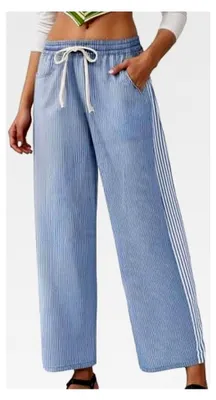 Produktbild von Sporthose Damen Gestreifte Freizeithose Modische Schlupfhose Lockeres Streetwear Mit Taschen Elegante Gerade Bein Hose Niedriger Kordelzug Lässige Schlupfjeans