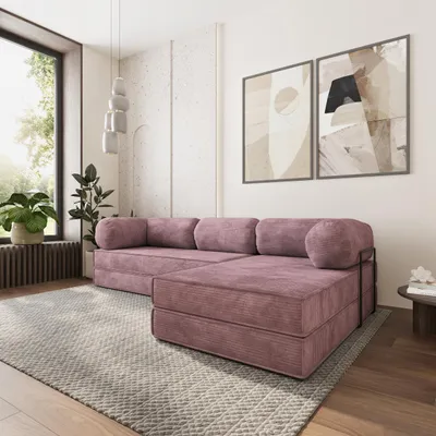 Produktbild von Masseno Ecksofa ETERA mit Metallgestell, Modulares Schlafsofa aus Schaumstoff, Klappbares Bodensofa, Schlaffunktion - Lila, POSO 130
