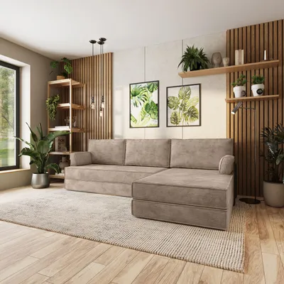Produktbild von Masseno Ecksofa ANKO mit Metallgestell, Modulares Schlafsofa aus Schaumstoff, Klappbares Bodensofa, Schlaffunktion - Beige, POSO 02